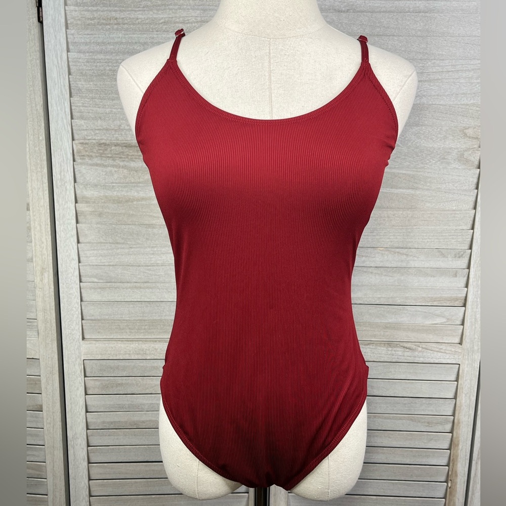 PRIMARK Bodysuit Stretchy Ribbed with Adjustable Straps Burgundy-10